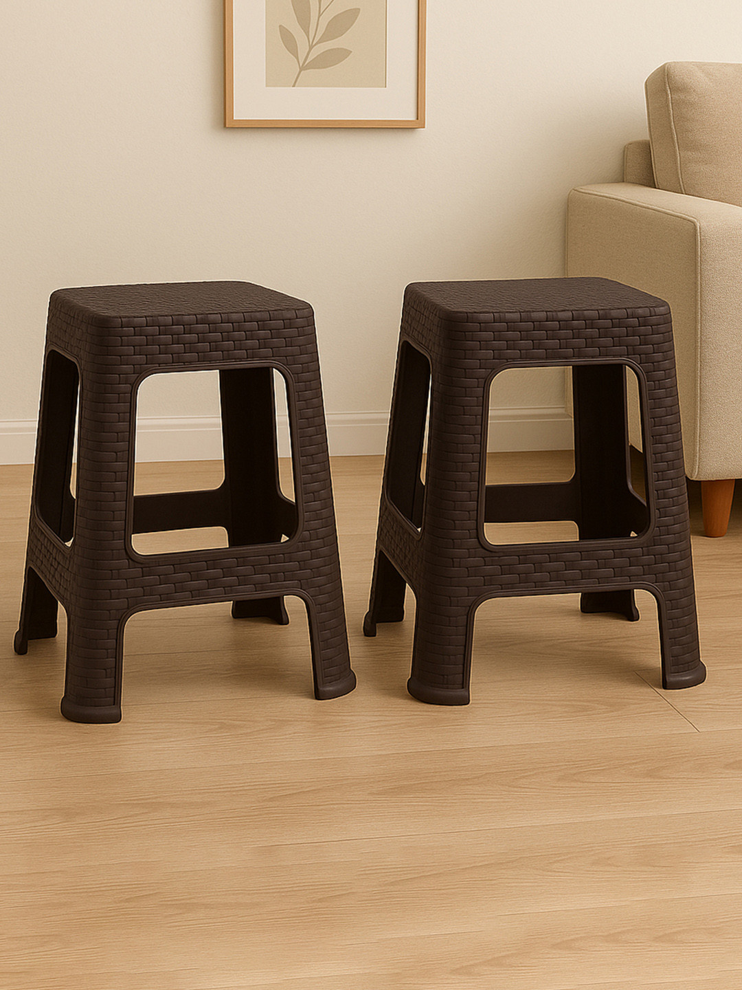 Kuber Industries Brown 2 piece Solid Plastic Step Stool