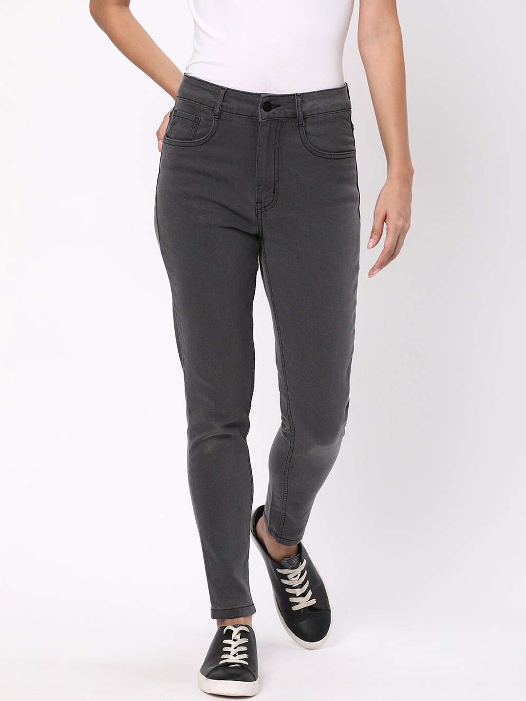 R&B Women Skinny Fit High-Rise Dark Shade Clean Look Cotton Jeans