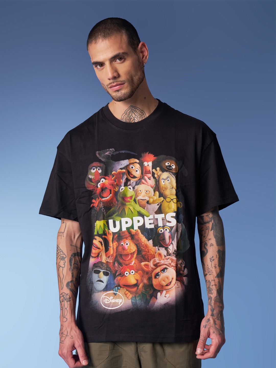 Bonkers Corner Black Muppets Printed Drop-Shoulder Cotton Oversized T-shirt