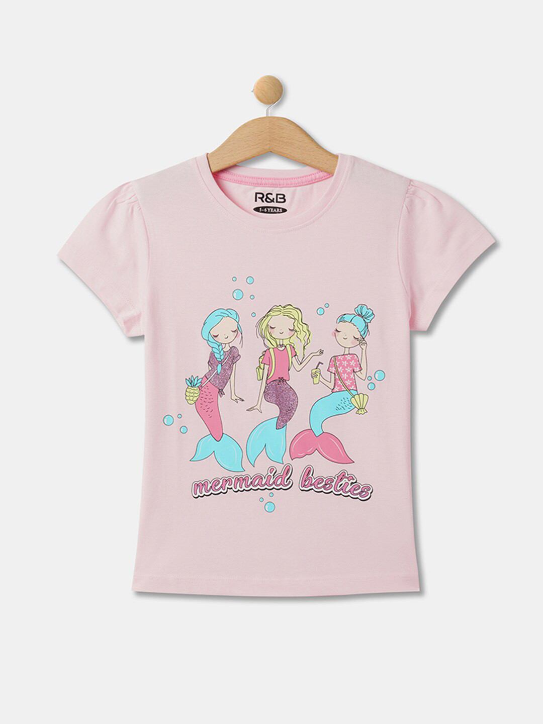R&B Girls Mermaid Besties Printed Cotton T-shirt