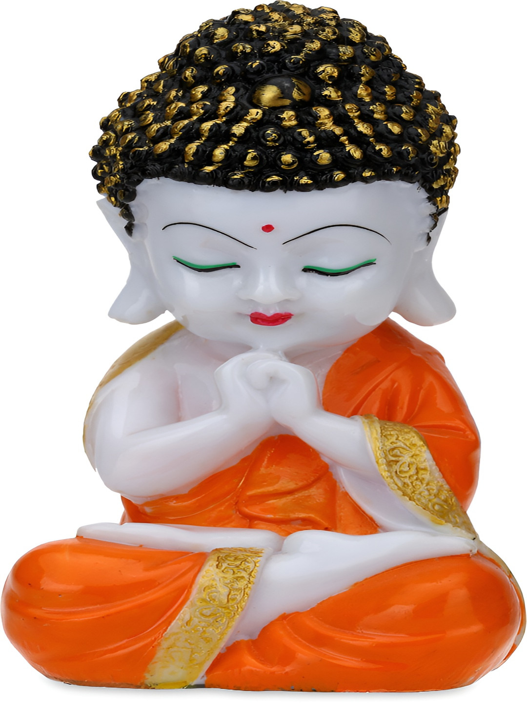GW CREATIONS Lord Meditating Position Monk Orange Polyresin Glossy Home Office Medium Showpiece - 7.9 Inches