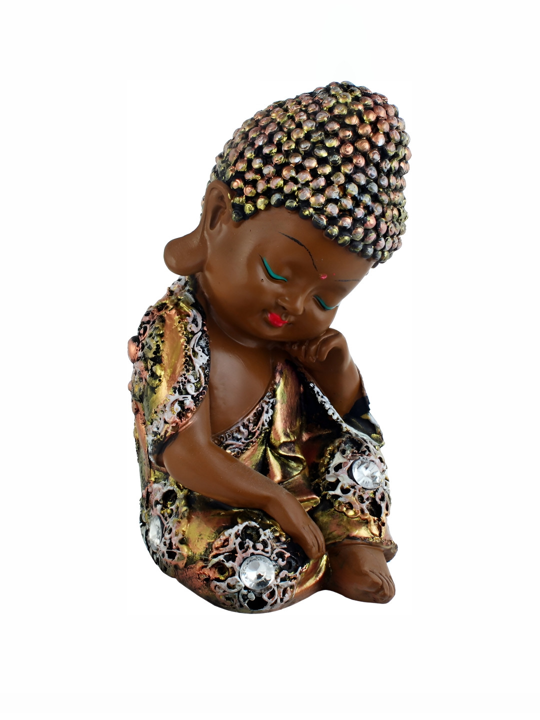 GW CREATIONS Meditating Position Monk Brown Marble Glossy Bedroom Medium Showpiece - 7.1 Inches