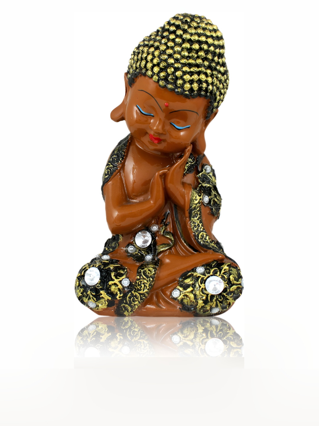 GW CREATIONS Meditating Position Monk Brown Marble Glossy Living Room Medium Showpiece - 7.9 Inches