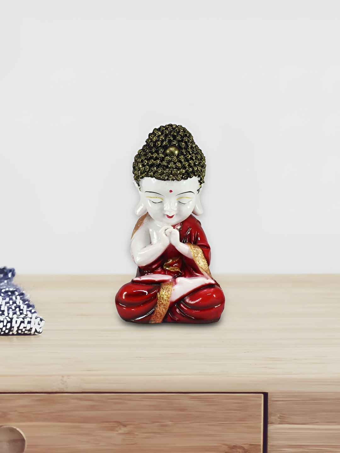 GW CREATIONS Lord Meditating Position Monk Red Polyresin Glossy Living Room Medium Showpiece - 7.9 Inches
