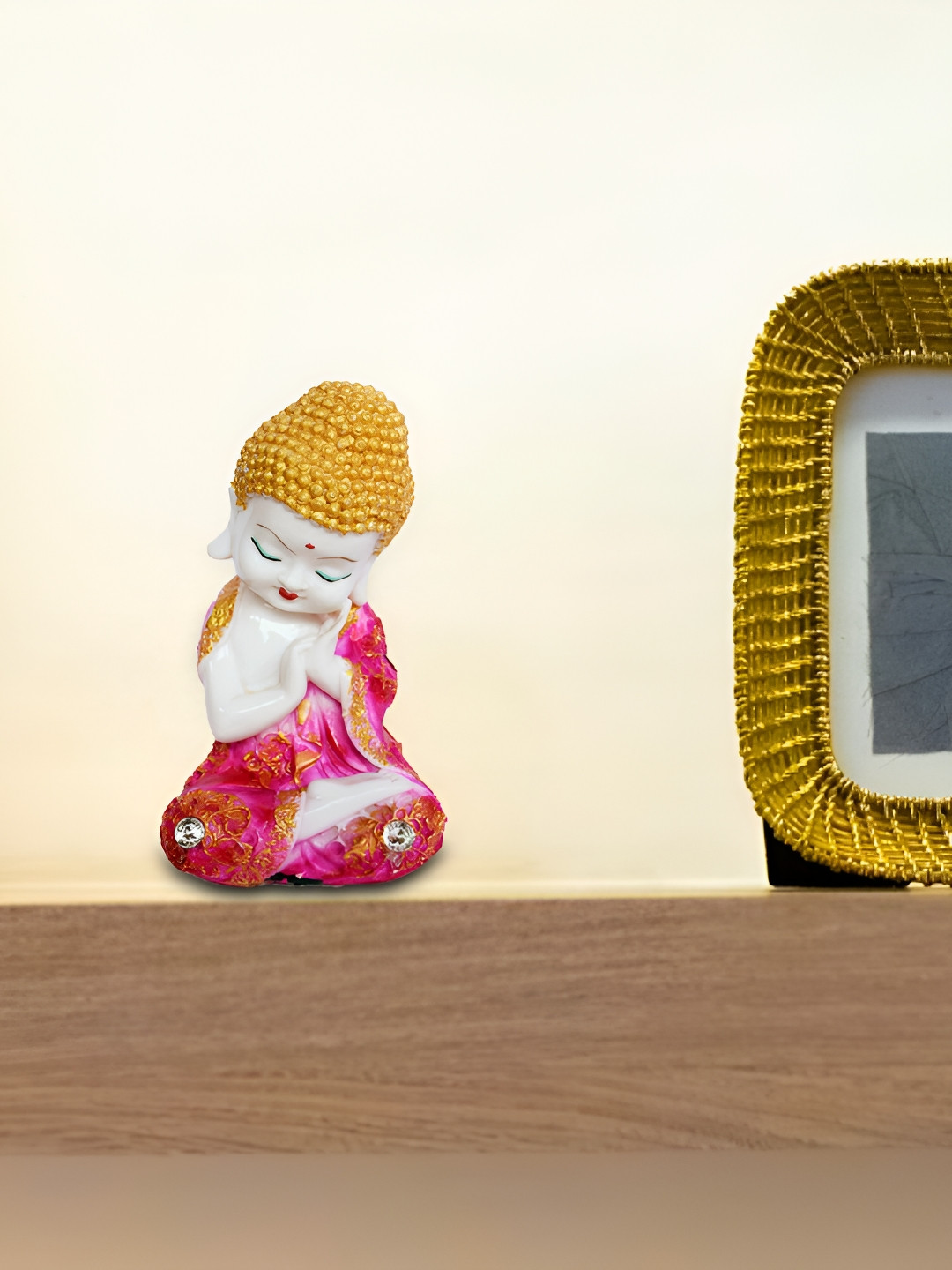 GW CREATIONS Lord Meditating Position Monk Pink Marble Matte Home Office Medium Showpiece - 7.9 Inches