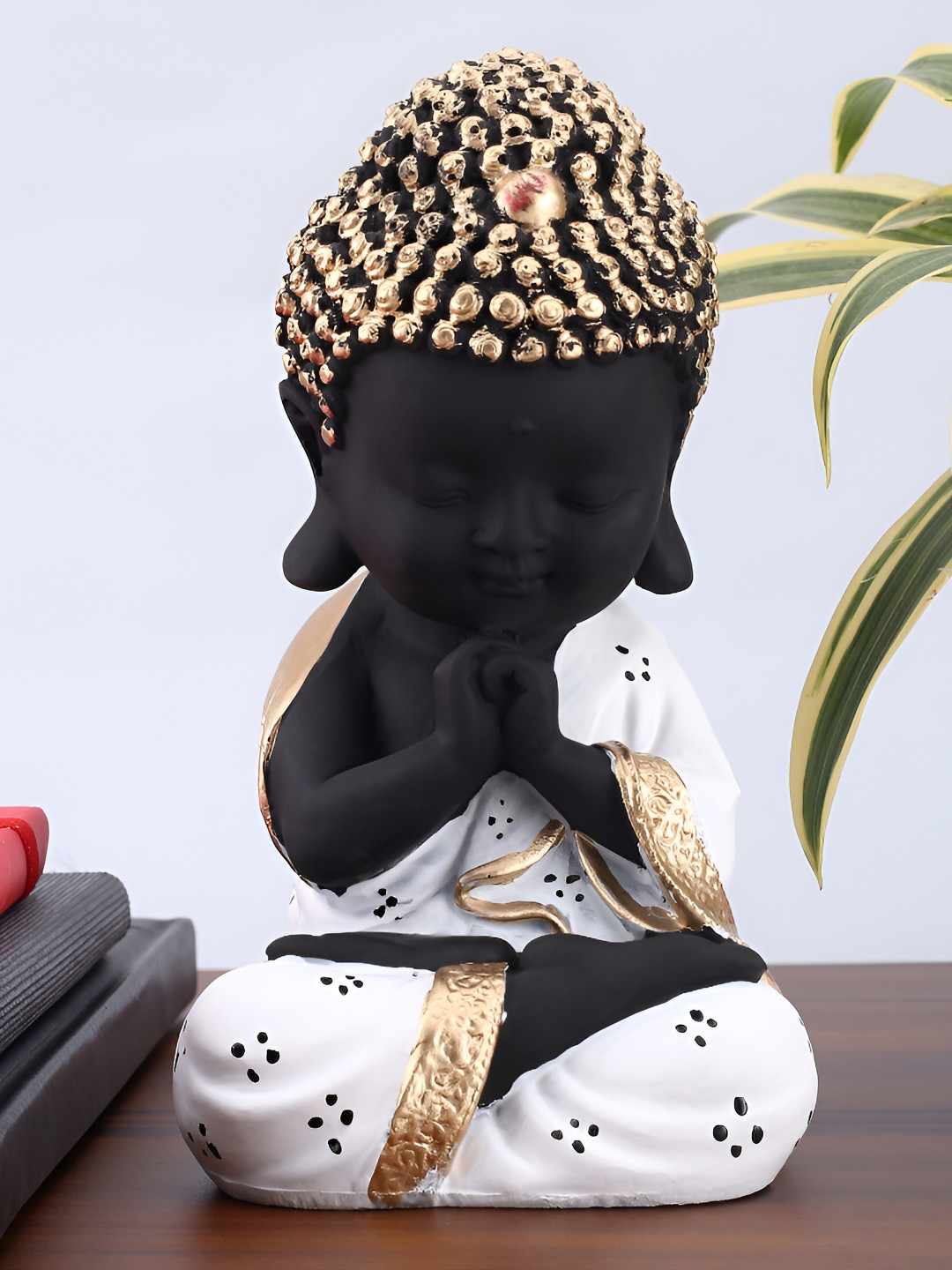 GW CREATIONS Meditating Position Monk White Polyresin Glossy Bedroom Medium Showpiece - 8.3 Inches