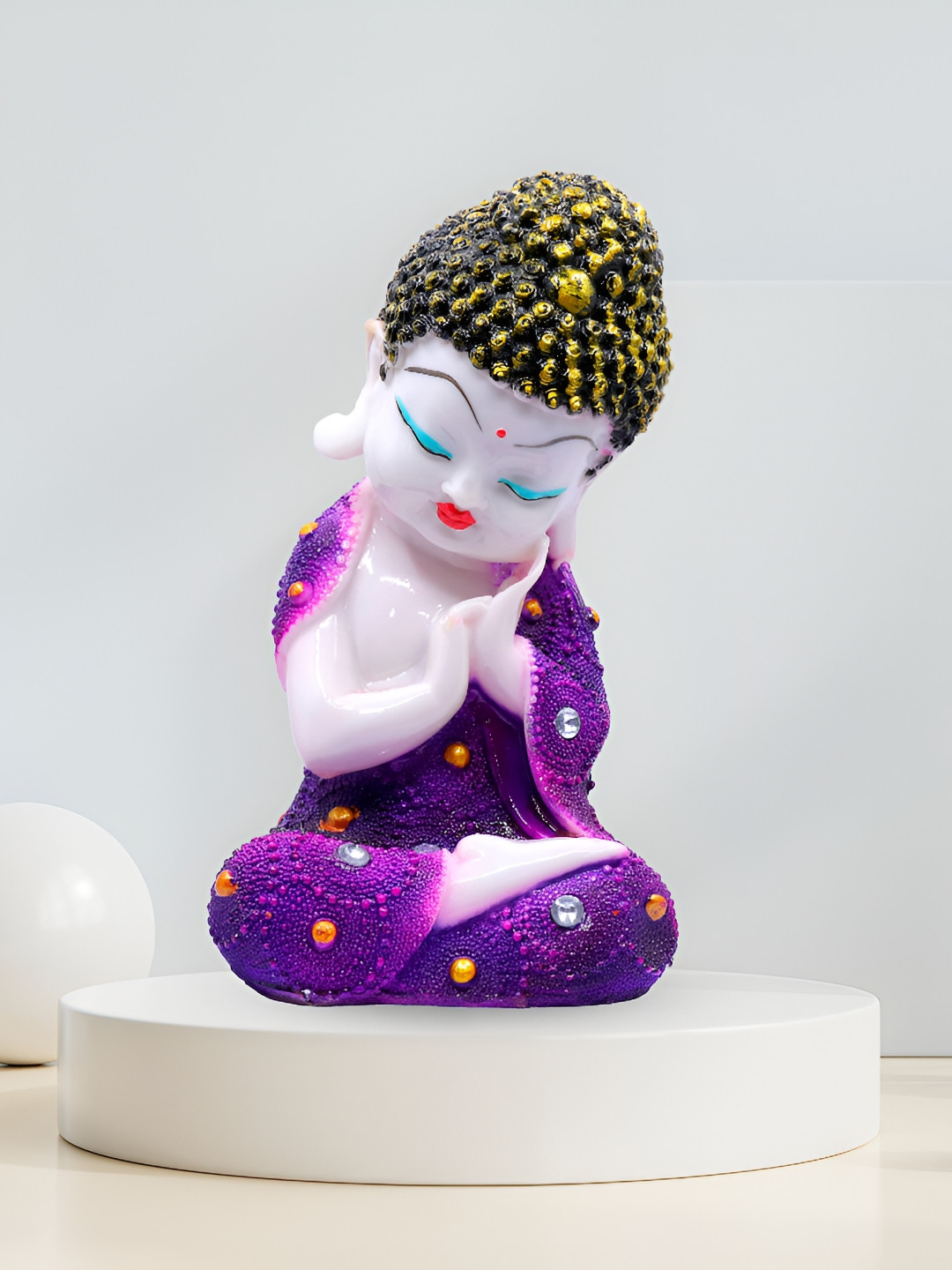 GW CREATIONS Lord Meditating Position Monk Purple Marble Natural Living Room Medium Showpiece - 5.5 Inches