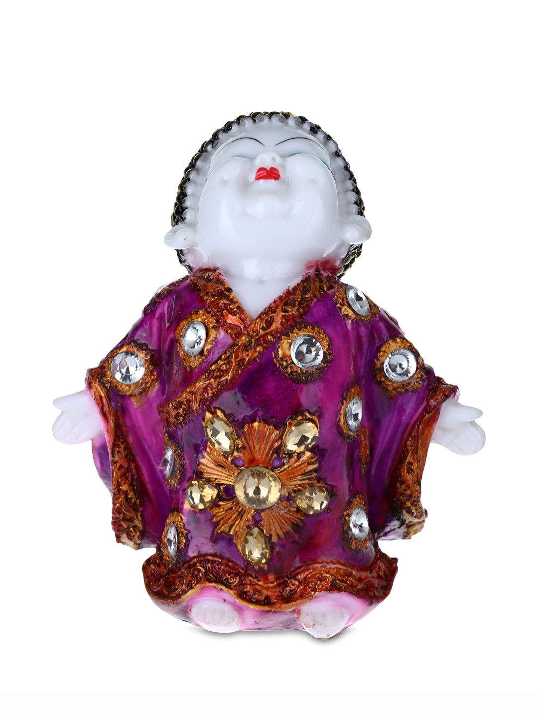 GW CREATIONS Meditating Position Monk Purple Marble Glossy Prayer Room Medium Showpiece - 3.1 Inches