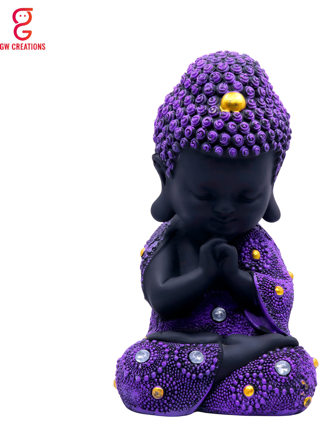 GW CREATIONS Lord Meditating Position Monk Purple Polyresin Natural Living Room Medium Showpiece - 2 Inches