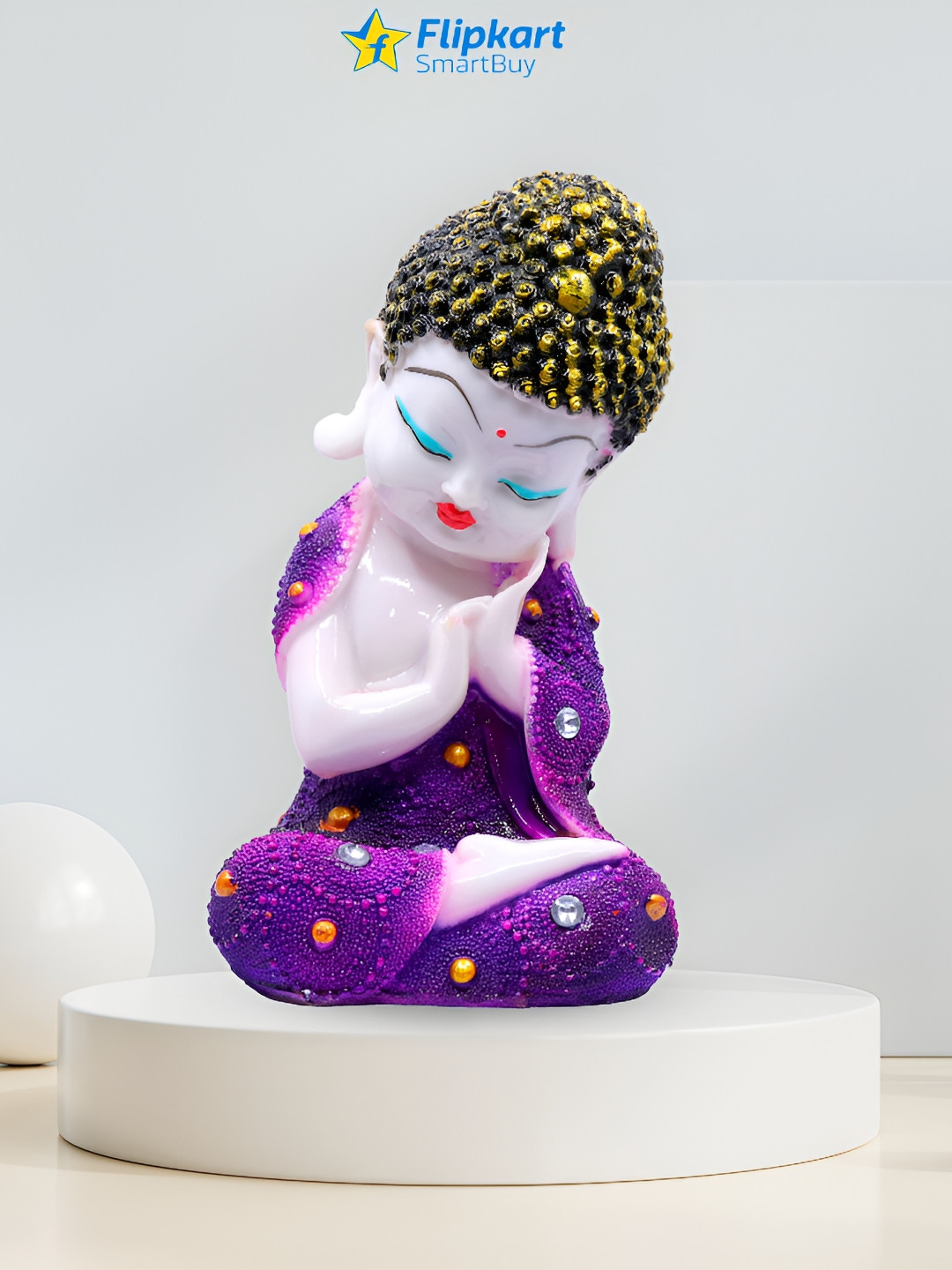 GW CREATIONS Lord Meditating Position Monk Purple Marble Glossy Prayer Room Medium Showpiece - 3.9 Inches