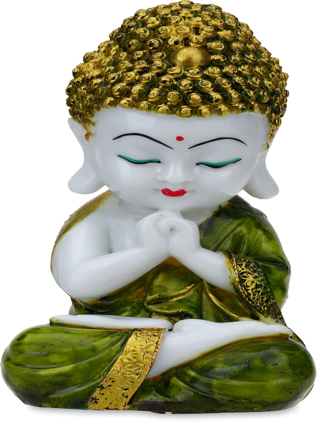GW CREATIONS Lord Meditating Position Monk Green Polyresin Glossy Home Office Medium Showpiece - 3.5 Inches