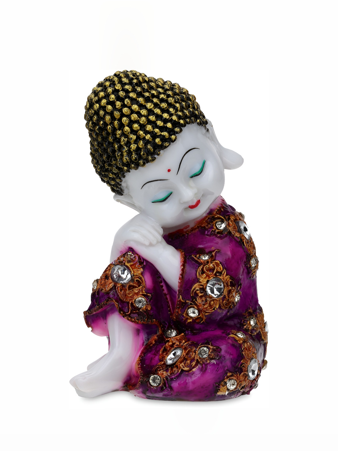 GW CREATIONS Lord Meditating Position Monk Purple Marble Glossy Home Office Medium Showpiece - 3.5 Inches