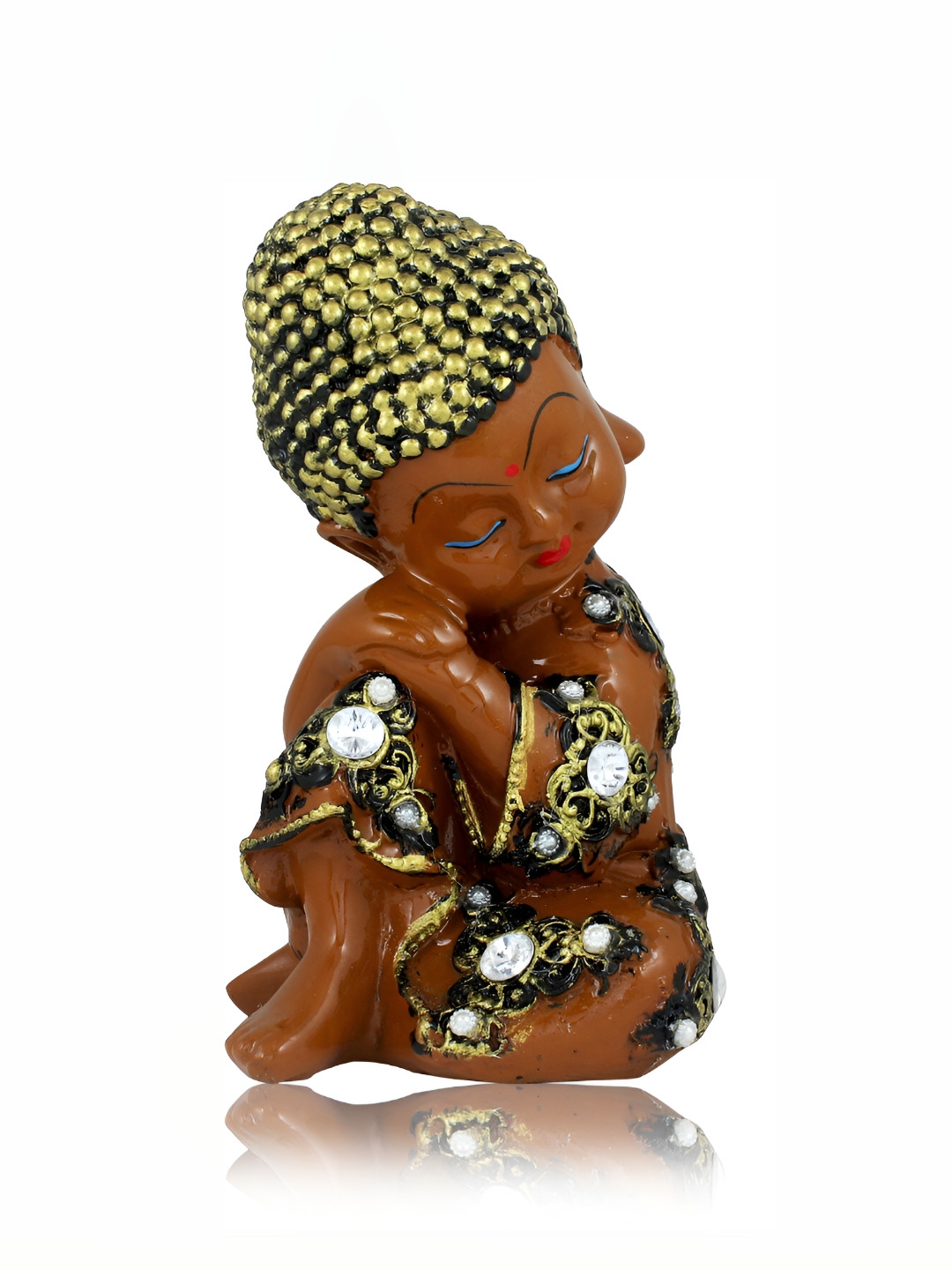 GW CREATIONS Lord Meditating Position Monk Brown Marble Metallic Living Room Medium Showpiece - 2 Inches