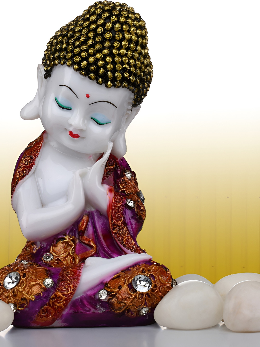 GW CREATIONS Beautiful Lord Meditating Position Monk Red Marble Glossy Home Office Medium Showpiece - 3.5 Inches