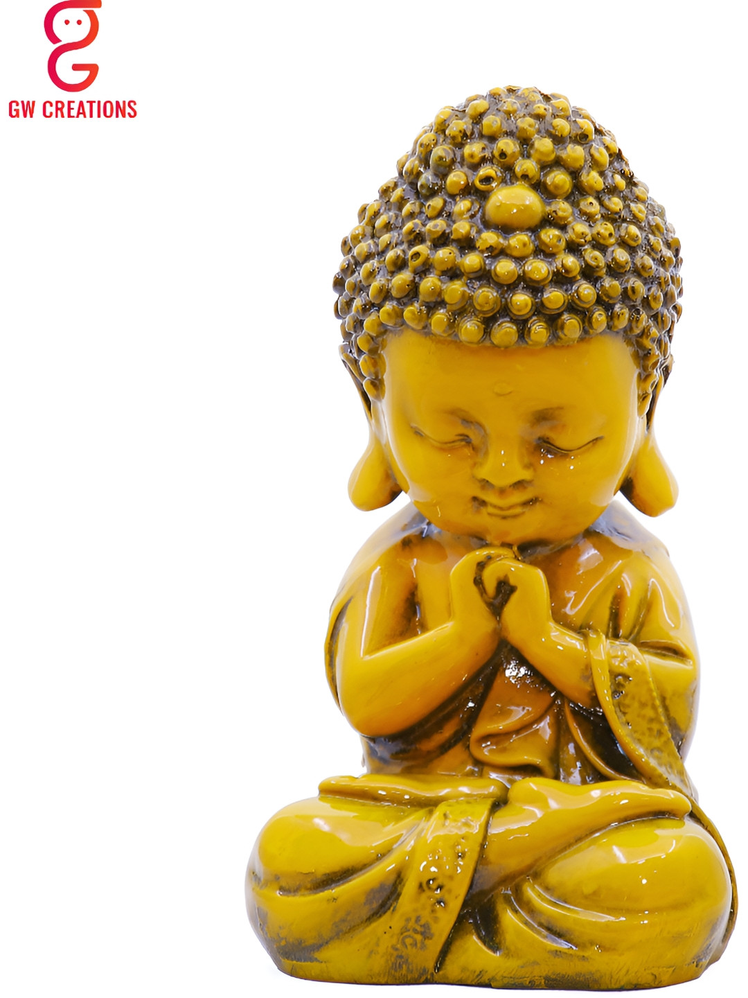 GW CREATIONS Beautiful Lord Meditating Position Monk Yellow Marble Glossy Home Office Medium Showpiece - 4.7 Inches