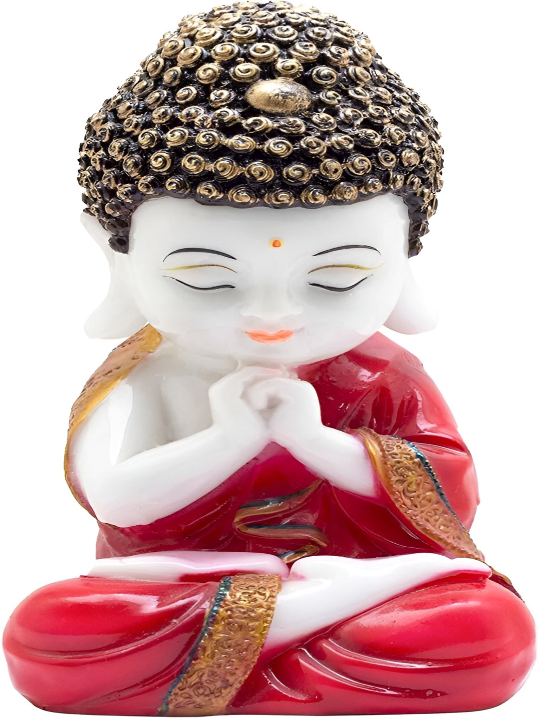 GW CREATIONS Meditating Position Monk Red Polyresin Glossy Bedroom Medium Showpiece - 3.5 Inches