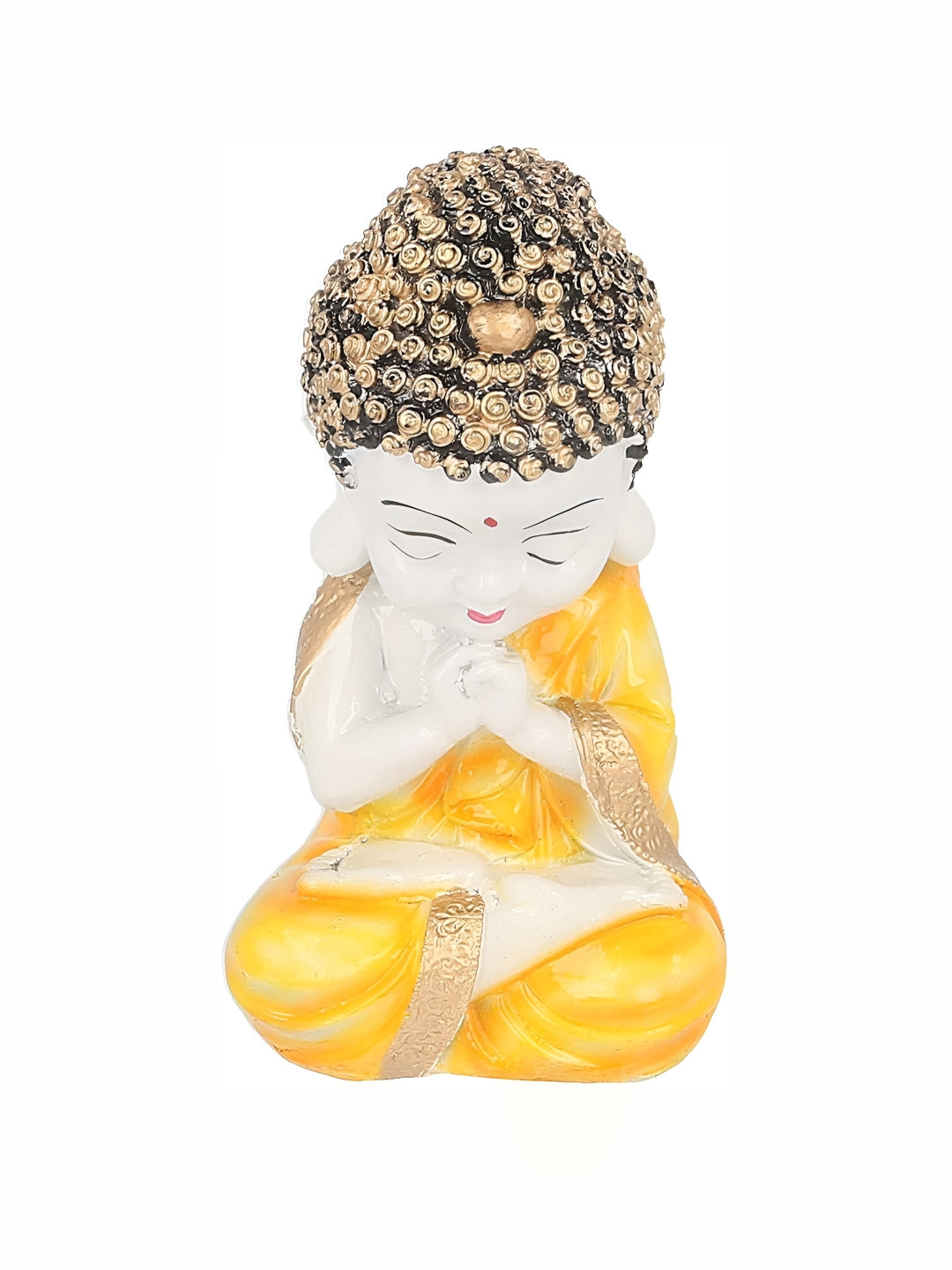 GW CREATIONS Beautiful Lord Meditating Position Monk Yellow Polyresin Glossy Prayer Room Medium Showpiece - 3.5 Inches