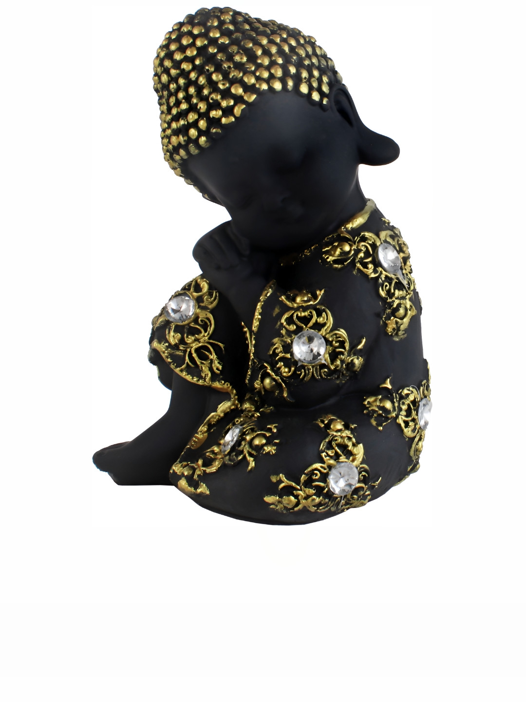 GW CREATIONS Meditating Position Monk Black Marble Glossy Living Room Medium Showpiece - 2 Inches