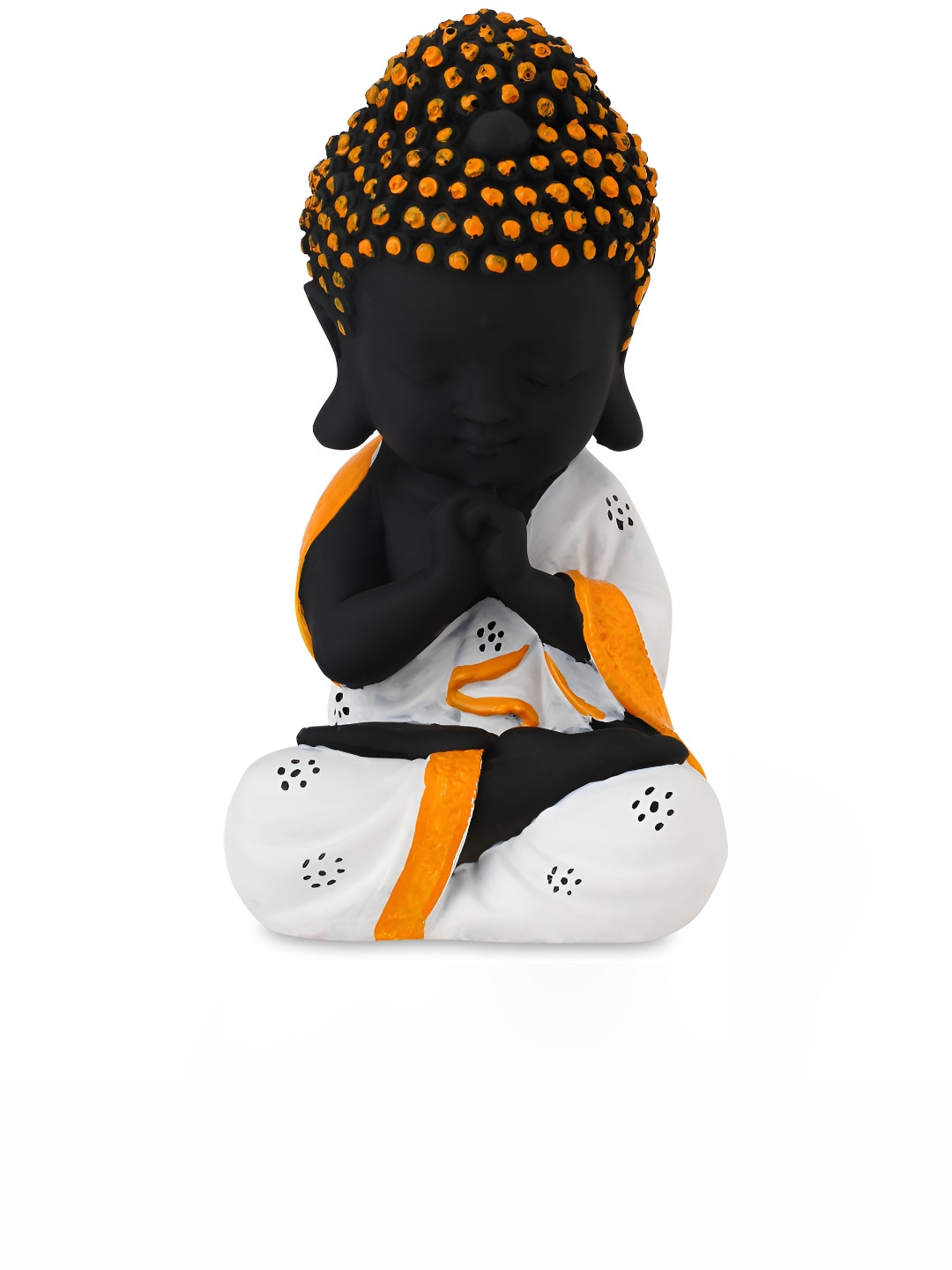 GW CREATIONS Lord Meditating Position Monk Orange Polyresin Glossy Living Room Medium Showpiece - 3.1 Inches