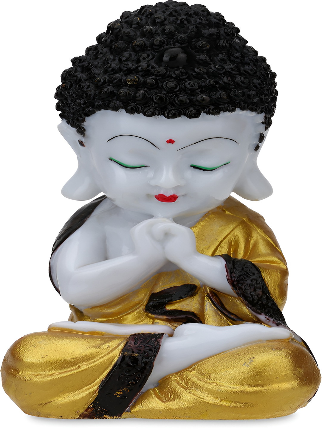 GW CREATIONS Lord Meditating Position Monk Gold Polyresin Glossy Living Room Medium Showpiece - 3.5 Inches