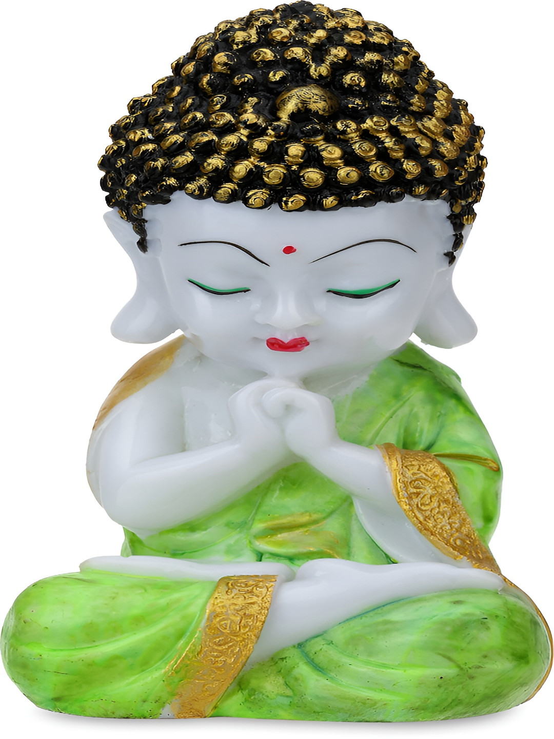 GW CREATIONS Lord Meditating Position Monk Green Marble Glossy Home Office Medium Showpiece - 7.5 Inches