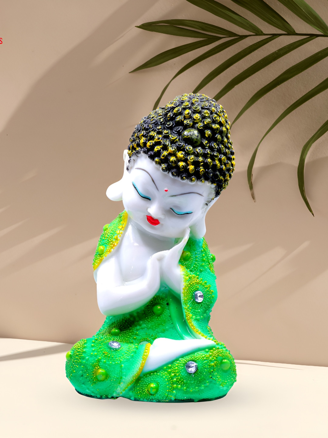 GW CREATIONS Lord Meditating Position Monk Green Marble Glossy Prayer Room Medium Showpiece - 3.9 Inches