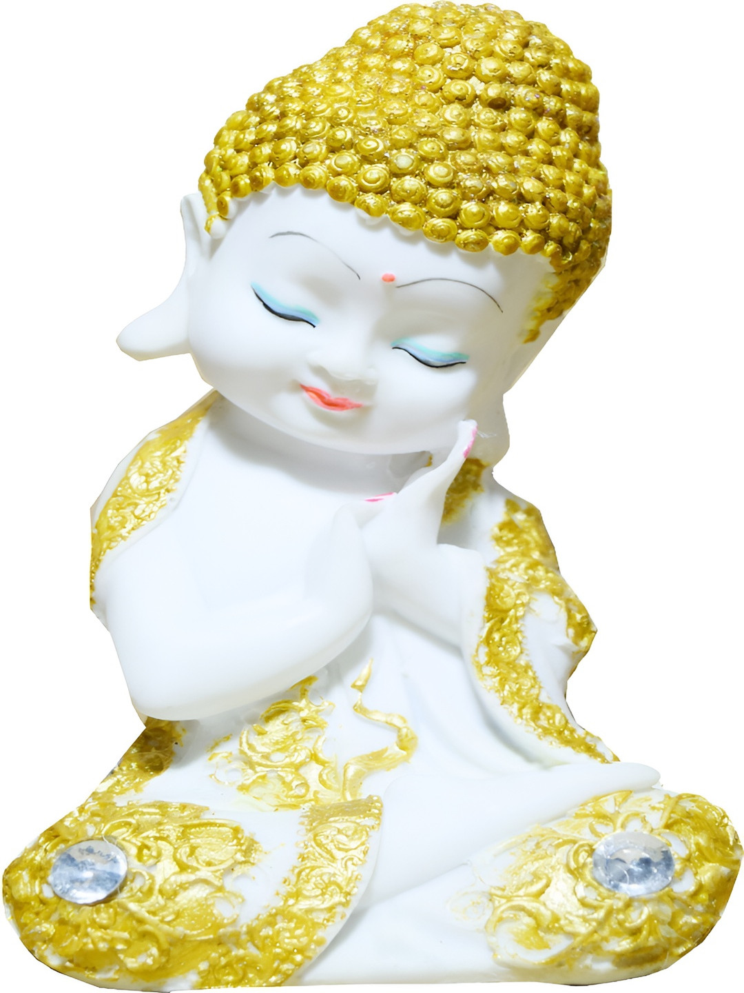 GW CREATIONS Lord Meditating Position Monk White Marble Metallic Living Room Medium Showpiece - 3.9 Inches