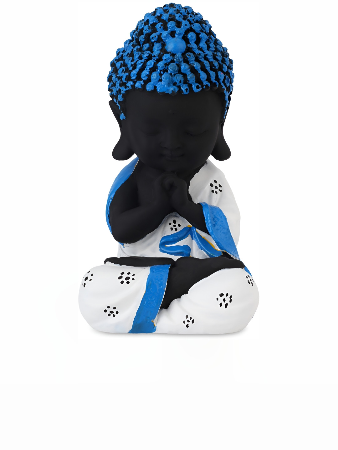 GW CREATIONS Meditating Position Monk Blue Polyresin Glossy Living Room Medium Showpiece - 8.3 Inches