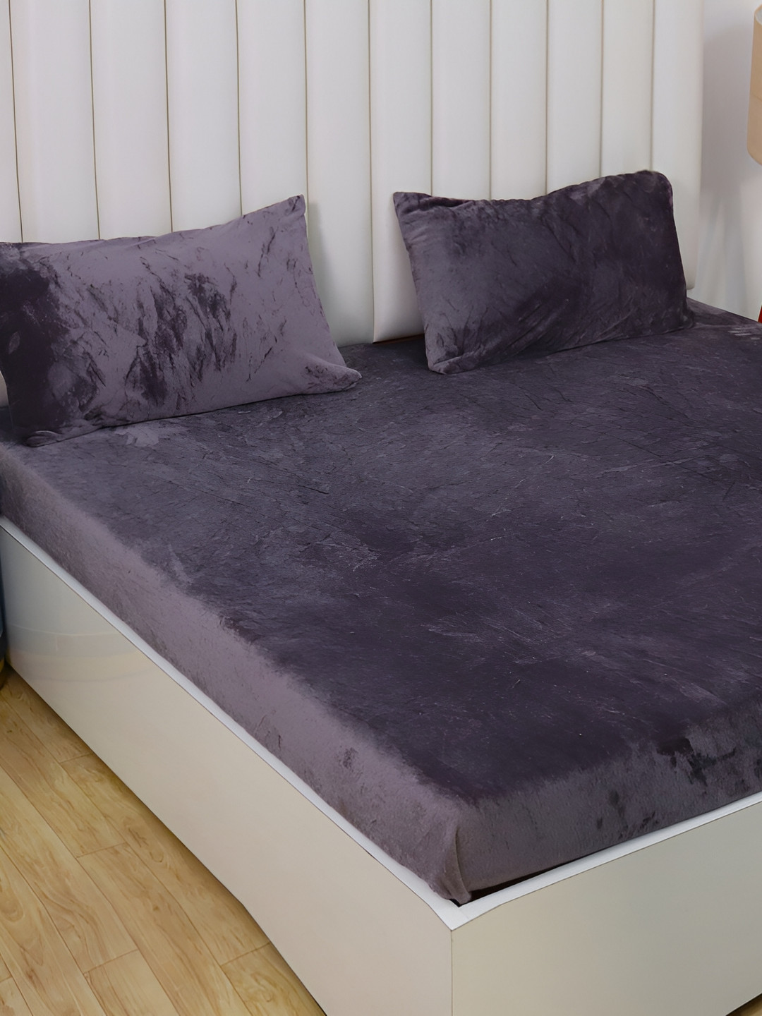 RD TREND Grey Solid Polyester 210 TC Fitted King Fine Bedsheet with 2 Pillow Covers-180 x 190 x 20.3 cm