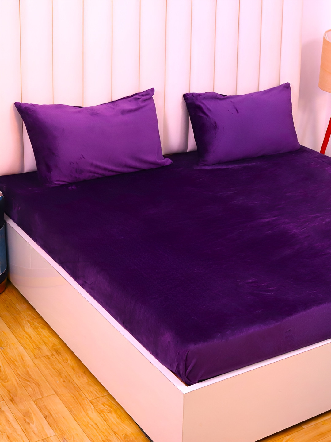 RD TREND Purple Polyester 210 TC Fitted King Fine Bedsheet with 2 Pillow Covers-72 x 78 inches