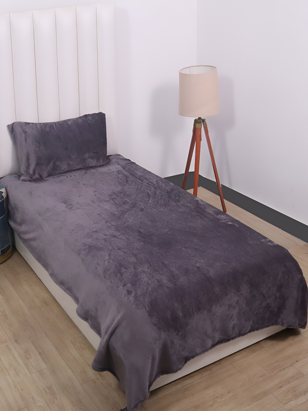 RD TREND Grey Polyester 210 TC Single Bedsheet with a Pillow Cover-59 x 87 inches