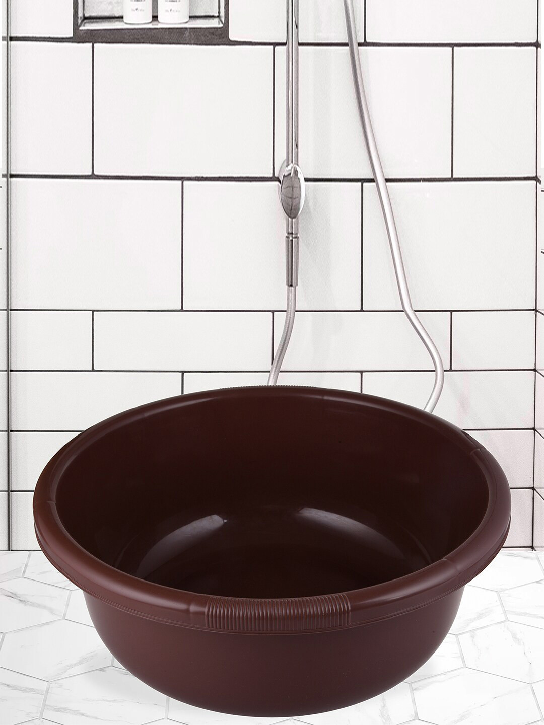 Kuber Industries Brown Solid Plastic Bath Tub