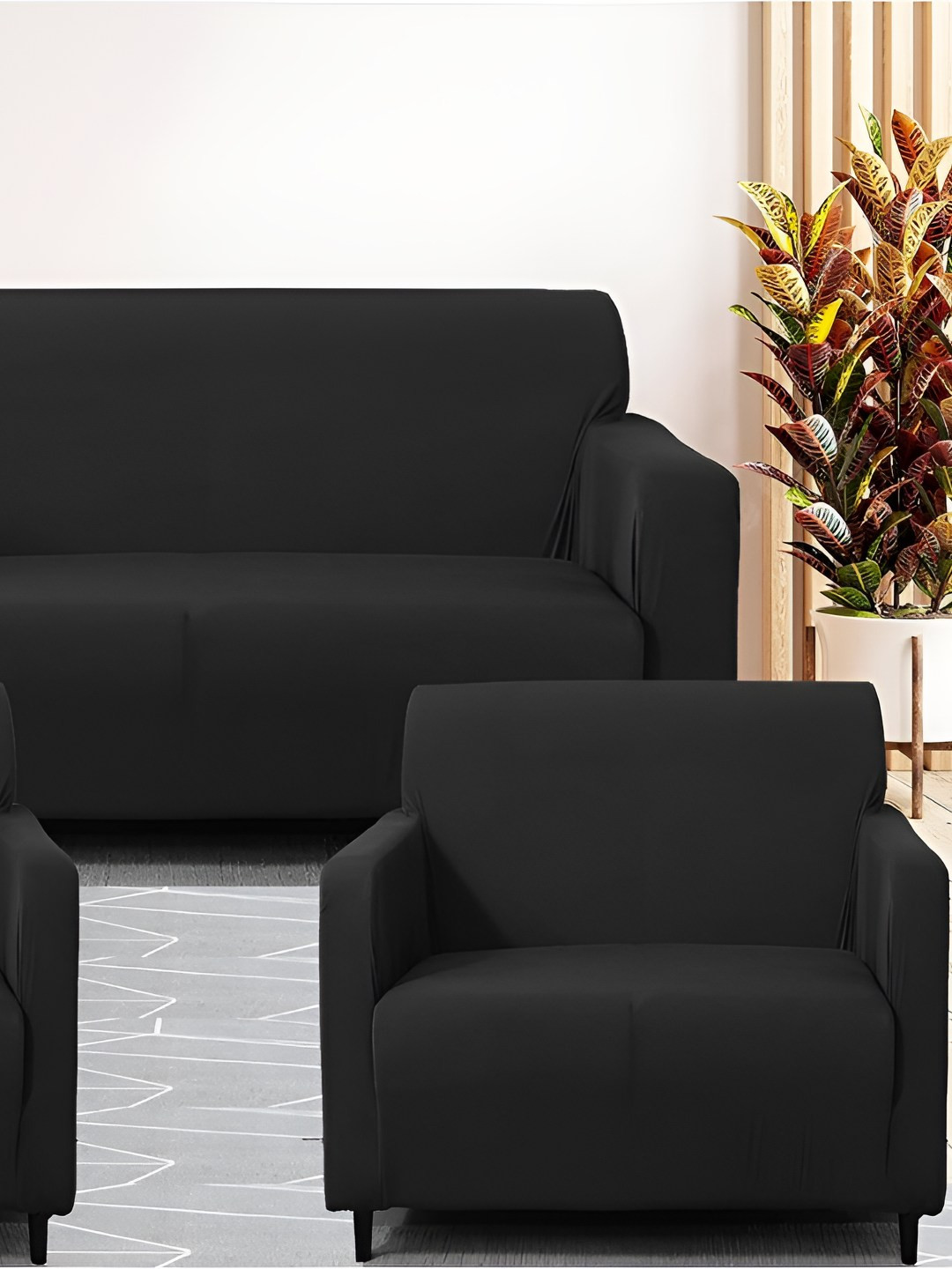 Stuff N' Fluff Black 3 Pieces 5 Seater Sofa Cover With Arms