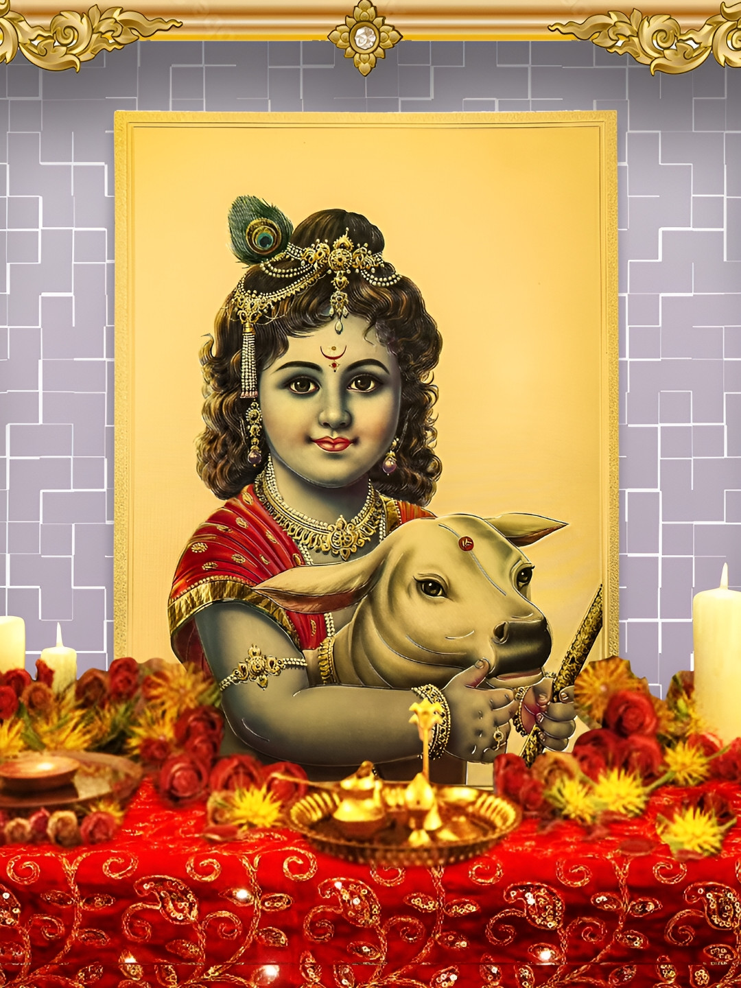 Hawai Lord Krishna Paper Wall Living Room Rectangle Photographs Wall Art -6.89 x 4.92In