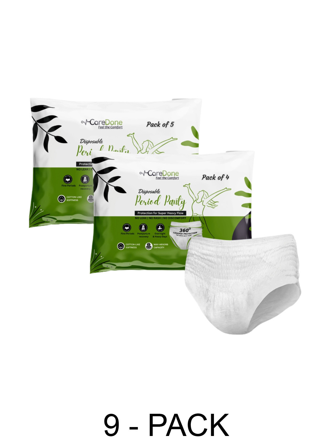 CareDone Women Pack of 9 Disposable Day and Overnight Leak Proof Period Panties - Small
