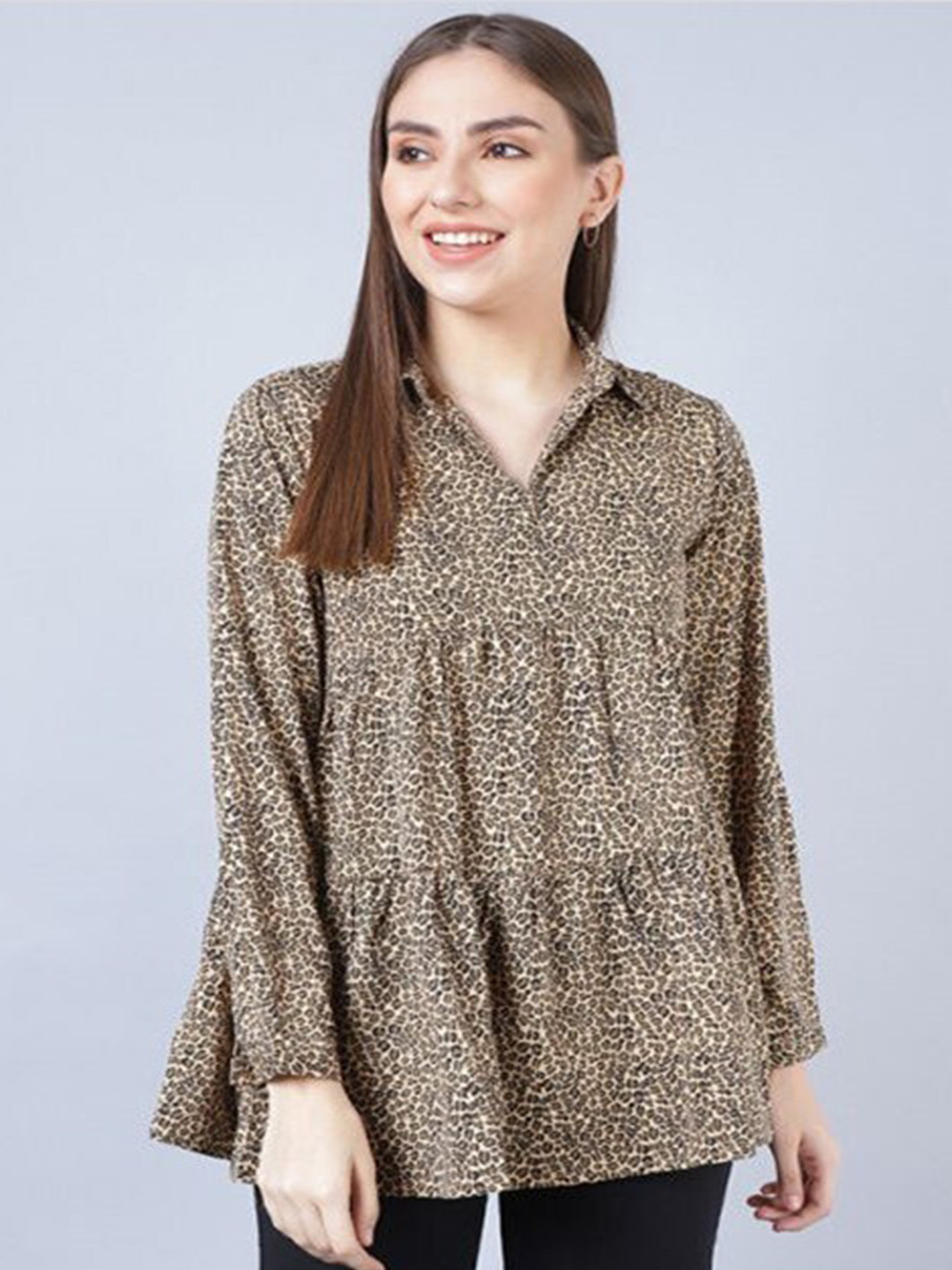 Aila Multicoloured Animal Printed Cotton A-Line Top
