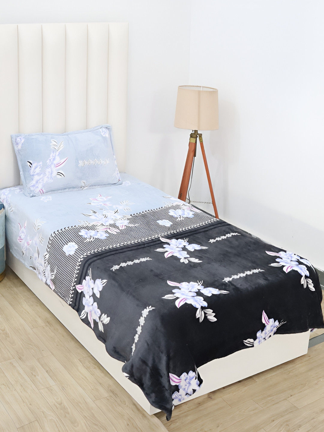 RD TREND Brown Floral Polyester 210 TC Single Fine Bedsheet with a Pillow Cover-60 x 90 inches
