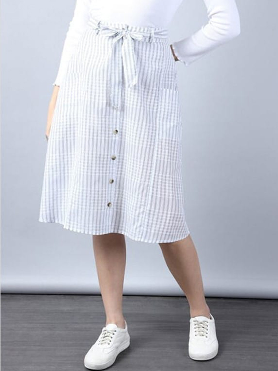 Aila Striped Mid-Rise A-Line Skirt