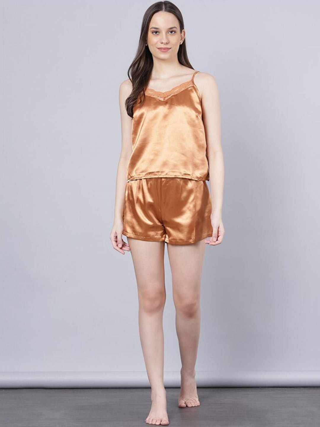 Aila Women Satin Lace-Inserted Top & Shorts