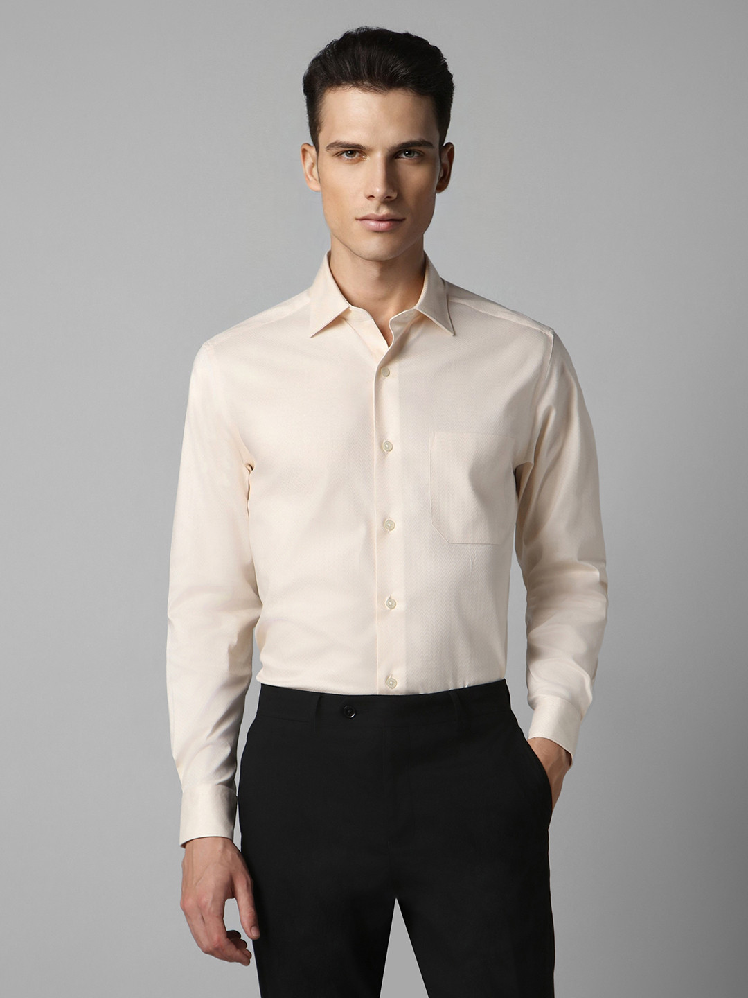 Louis Philippe Men Beige Formal Shirt