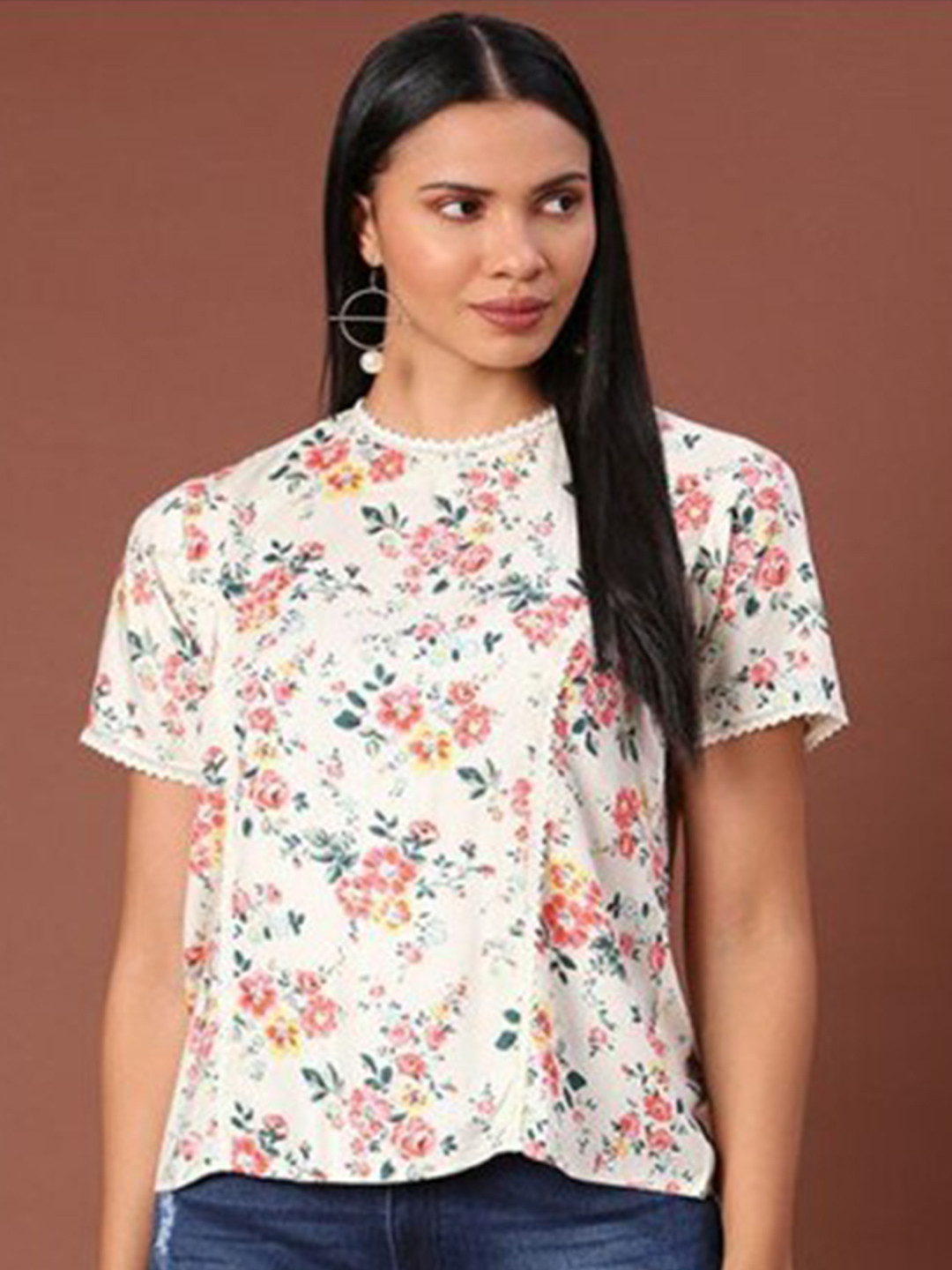 Aila Floral Printed Cotton Tshirt