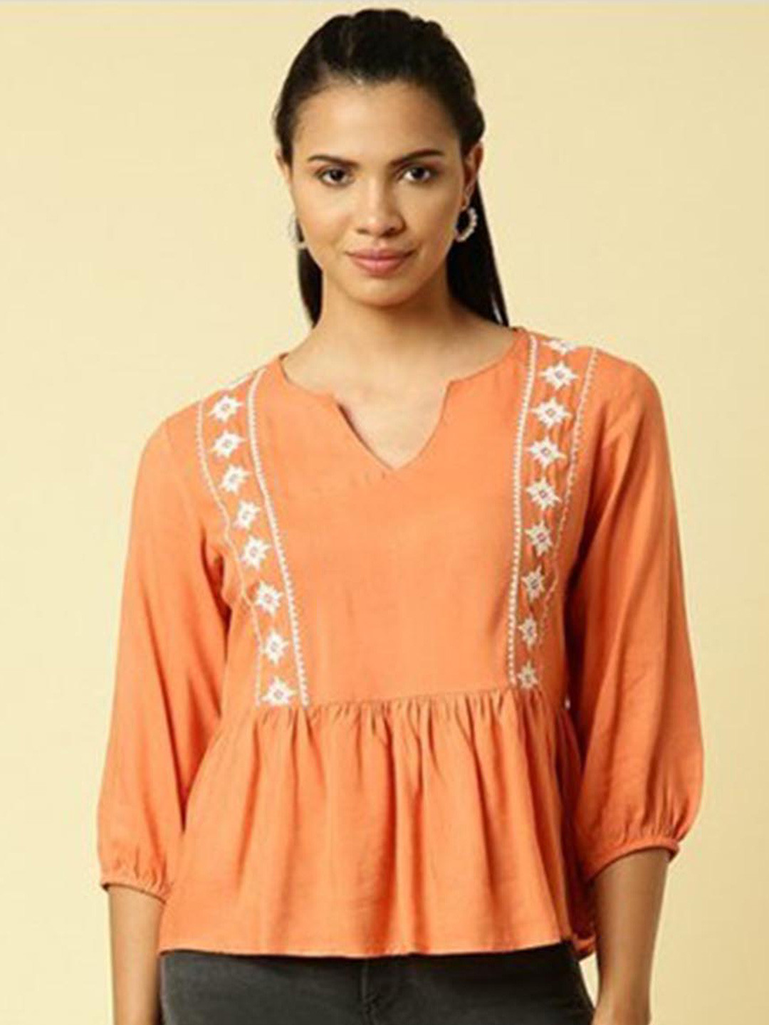 Aila Puff Sleeve Lace Up Cotton Top