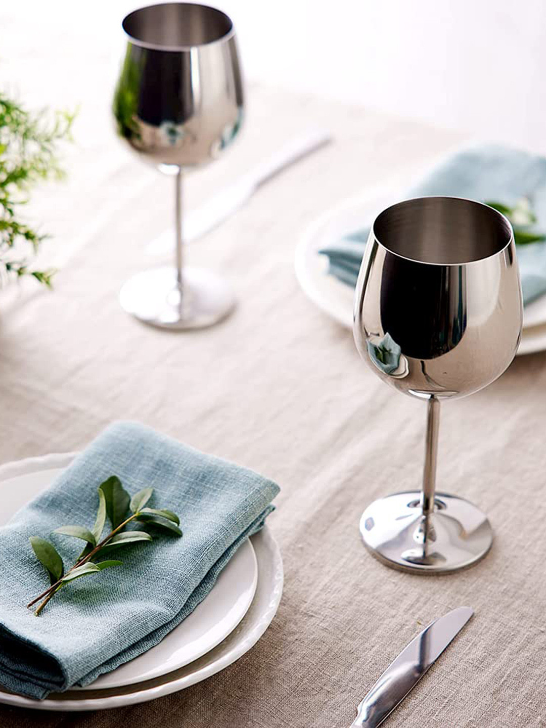 PRISHA INDIA CRAFT Silver Toned 2 Pieces Solid Steel Wine Glass 500 Ml