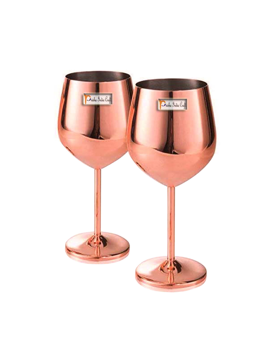 PRISHA INDIA CRAFT Copper Toned 2 Pieces Solid Steel Wine Glass 500 Ml