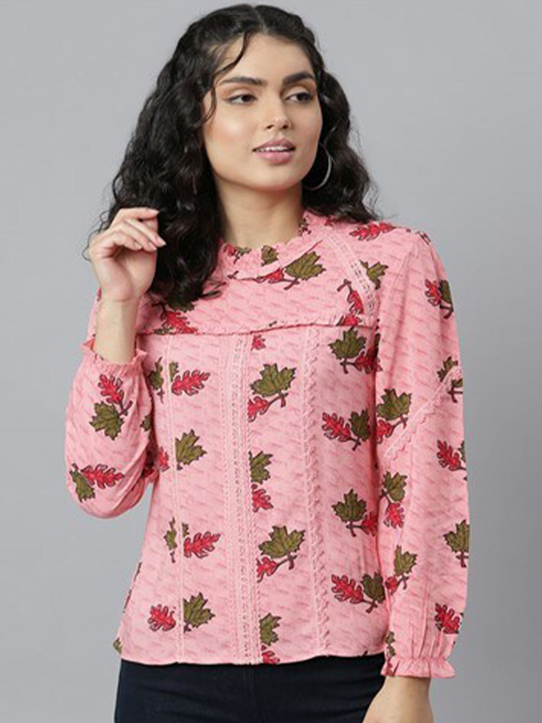 Aila Floral Printed Lace Inserts Top