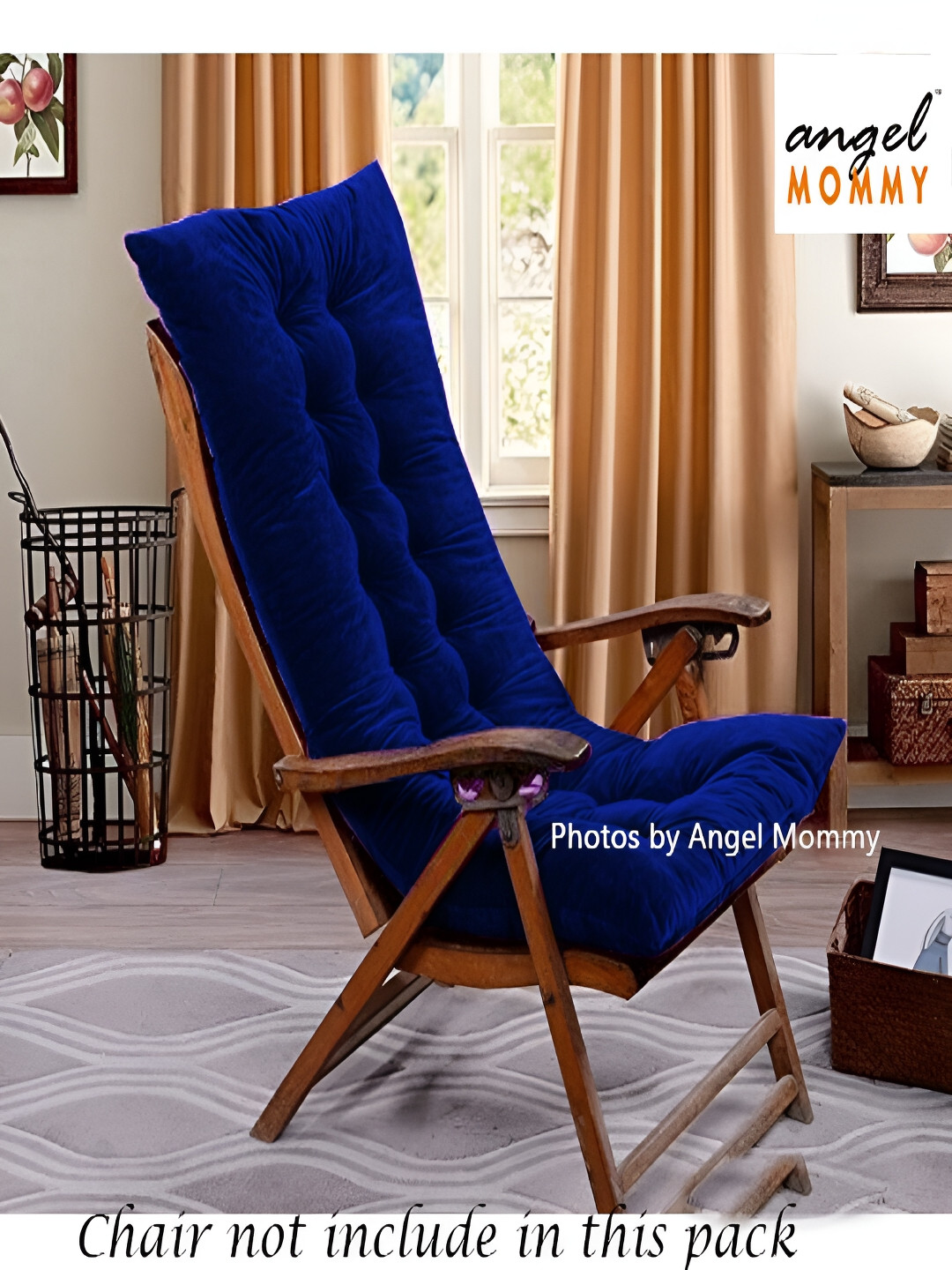 Angel Mommy Navy Blue Cotton Linen Rectangle Shaped Rocking Chair Cushion