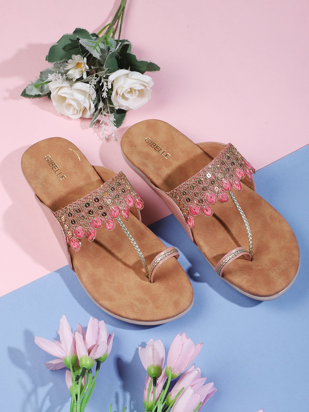 Gibelle Embellished Open Toe Flats