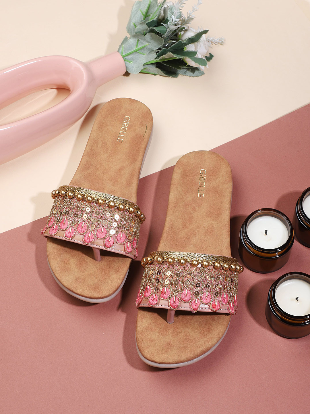 Gibelle Embellished Open Toe Flats