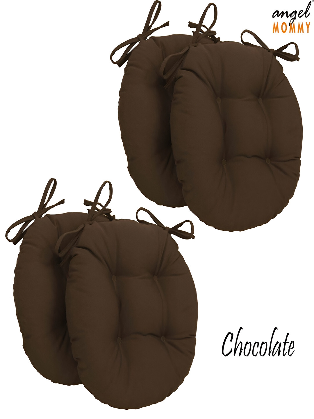 Angel Mommy Brown 4 Pieces Round Twill Dining Chair Cushions