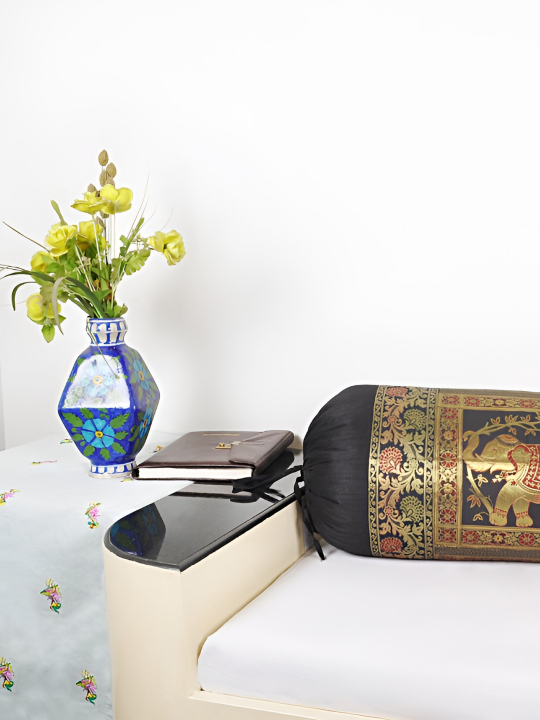 Lal Haveli Black & Beige Woven Design Bolster Covers